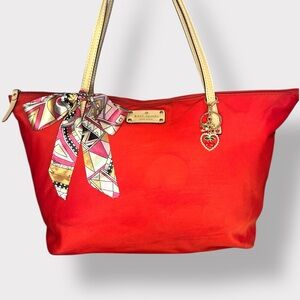 Kate Spade Vibrant Red Tote with Patterned Scarf